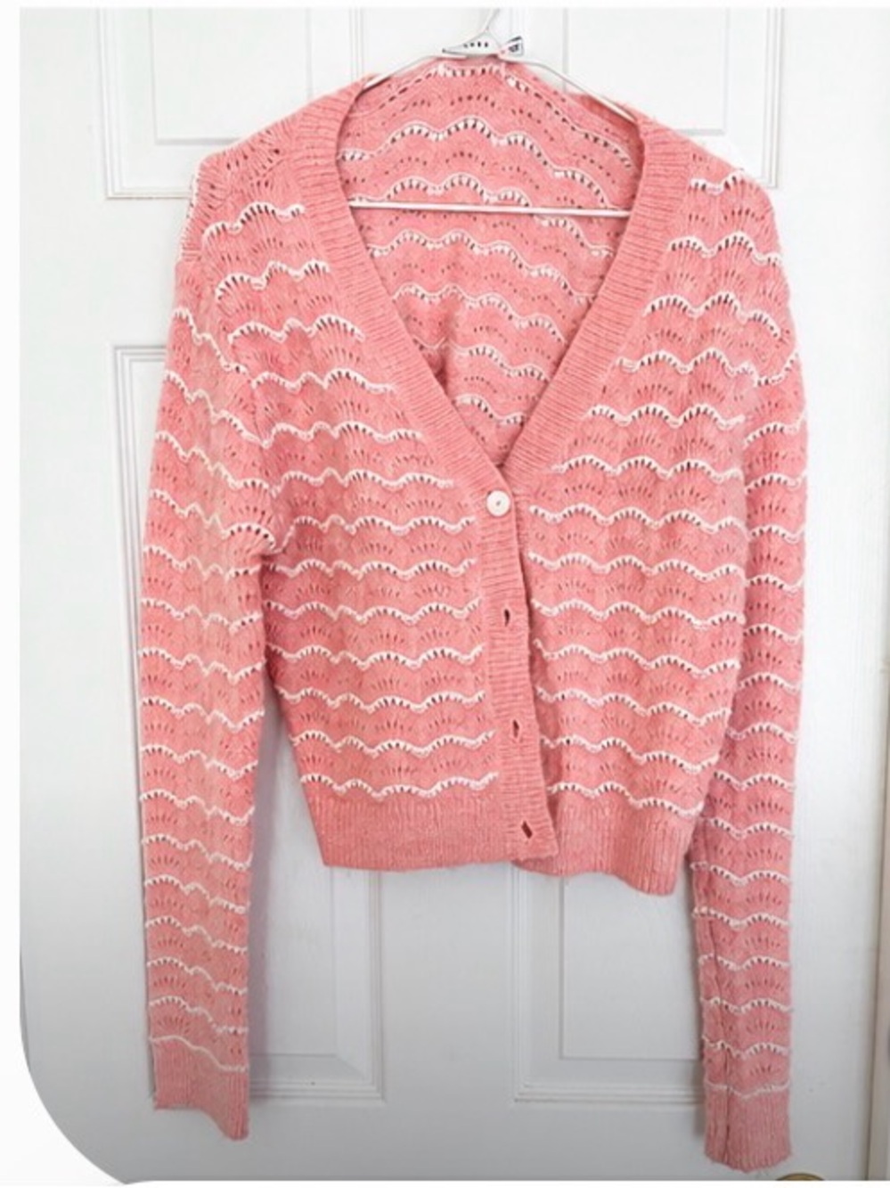 Lush Soft Pink Openwork V-Neck Button Cardigan
